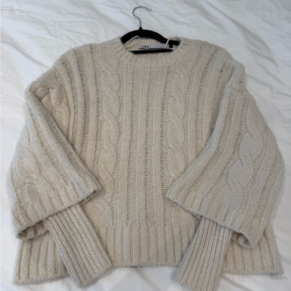 Zara Cable Knit Layered Sleeve Sweater.